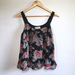 Philosophy Black Crepe Floral Rose Print Tank Top